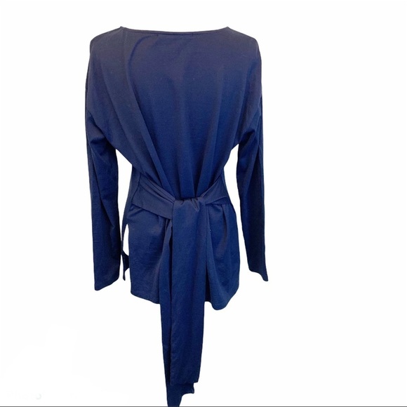 Peruvian Connection Large Tie Back Sweater Blouse Solid Blue - Picture 2 of 4